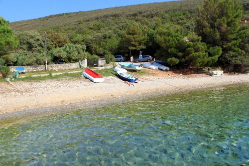 a group of boats sitting on a beach next to the water at Apartment Stivan 382a in Štivan