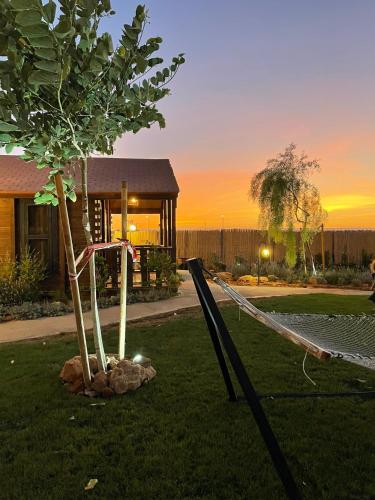 a swing set in a yard with a tree at ווילו בערבה in ‘En Yahav