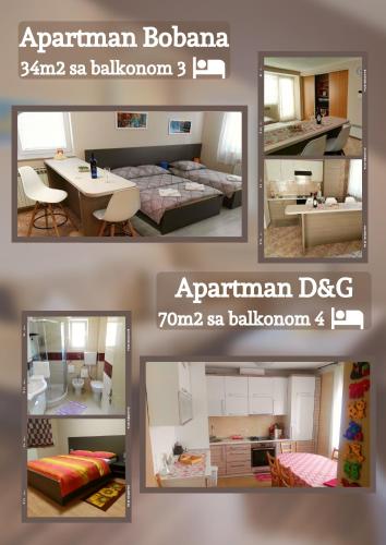 a collage of four pictures of a room at Apartmani Janjic in Banja Luka