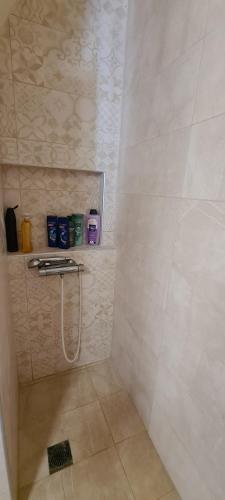 W łazience znajduje się prysznic, umywalka i prysznic. w obiekcie Ionion Beach House w mieście Ligia