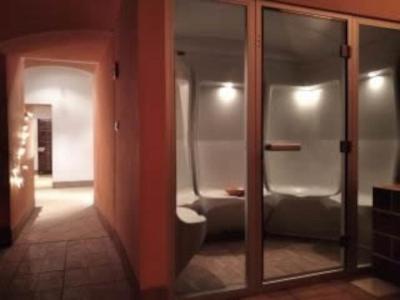 La salle de bains est pourvue d'une douche et de toilettes. dans l'établissement Rittergut Schloss Niederforchheim, à Forchheim
