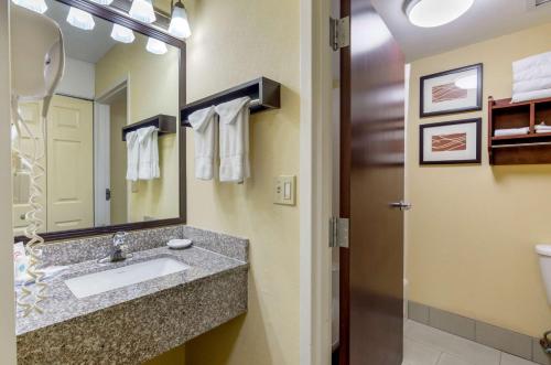 Comfort Inn & Suites Hillsville I-77 في هيلسفيل: حمام مع حوض ومرآة