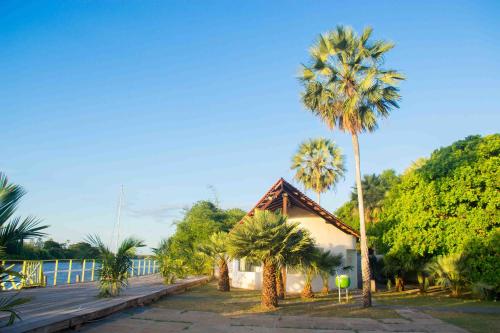 a house with palm trees in front of it at Delta Park Hotel in Parnaíba