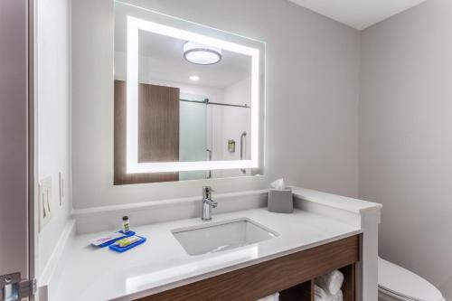 W łazience znajduje się umywalka i lustro. w obiekcie Holiday Inn Express & Suites Kearney, an IHG Hotel w mieście Kearney