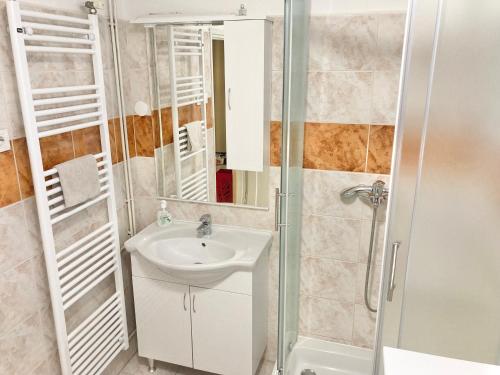 ein Bad mit einem Waschbecken und einer Dusche in der Unterkunft Mlinovi in Zagreb