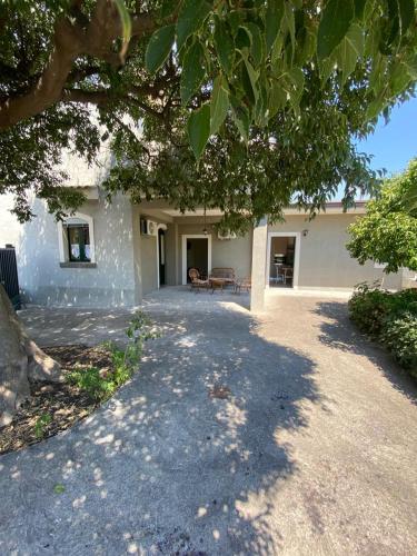 a white house with a tree in front of it at Etna Maison in Zafferana Etnea