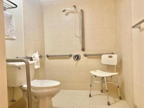 a bathroom with a toilet and a shower at Garden Inn Homestead/Everglades/Gateway to Keys in Homestead