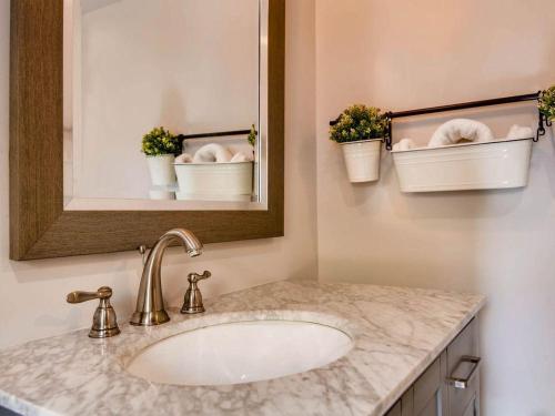 a bathroom with a sink and a mirror and plants at 3329 W 31st in Denver