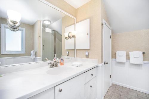 ein Bad mit einem Waschbecken und einem Spiegel in der Unterkunft Harbor Charm in Harbor Springs