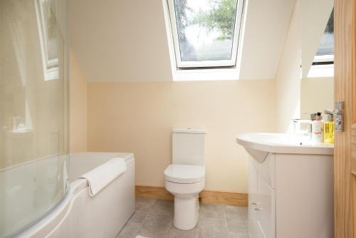 a white bathroom with a toilet and a sink at Hethpool Hideaway Northumberland National Park for 2 in Wooler