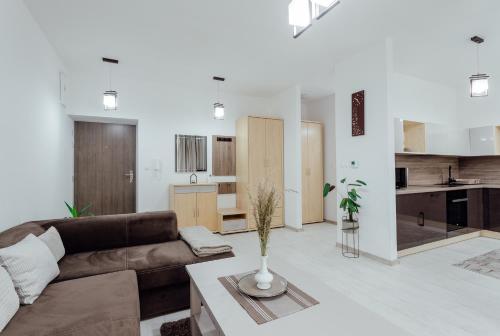 a living room with a couch and a table at Apartmán vo vile Kammergraf in Banská Štiavnica