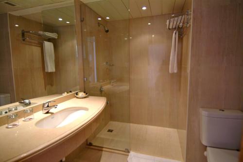 ein Bad mit einem Waschbecken, einer Dusche und einem WC in der Unterkunft Eden Rock Hotel Namaa Bay in Sharm El Sheikh