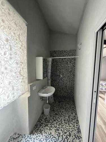 un piccolo bagno con lavandino e servizi igienici di B&B tre fiori a Taranta Peligna