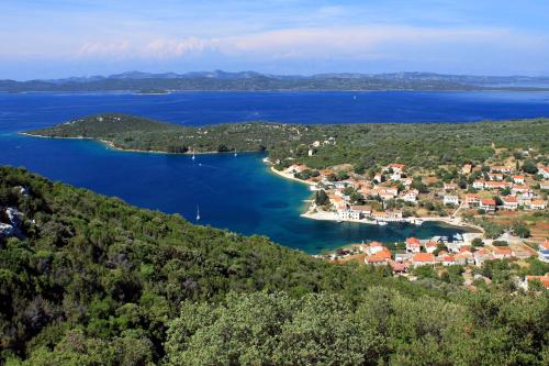 an aerial view of a small island in a lake at Apartments by the sea Luka, Dugi otok - 8151 in Luka