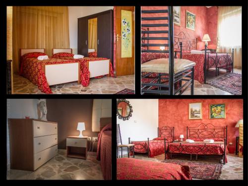 a collage of four pictures of a bedroom at B&B Panoramic in Valguarnera Caropepe