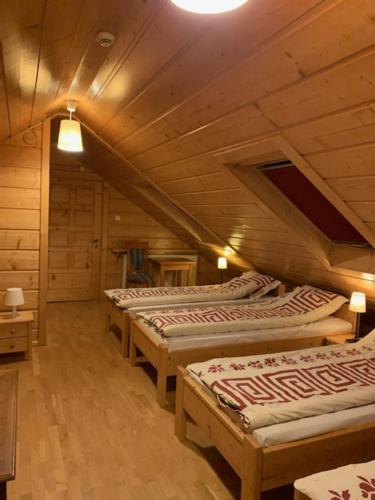 pokój z 4 łóżkami w drewnianym domku w obiekcie DOM na GÓRCE w mieście Stasikówka