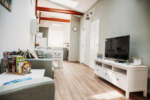 TV a/nebo společenská místnost v ubytování Botanika Apartman