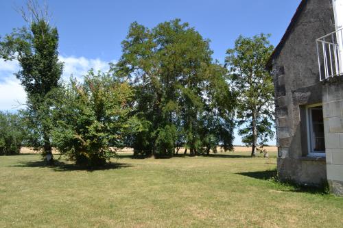 une ancienne maison en pierre avec des arbres dans un champ dans l'établissement Escale à Villeperdue chambre SAAREMAA, à La Barillonnerie