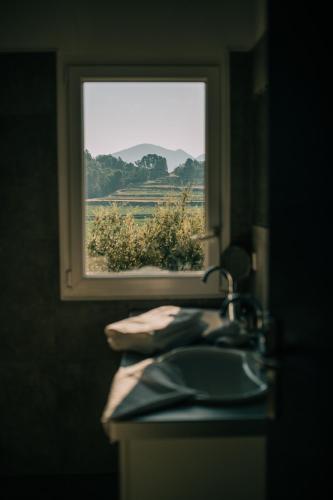 a bathroom with a sink and a window at Clos Saint-Michel Resort & Spa in Malaucène