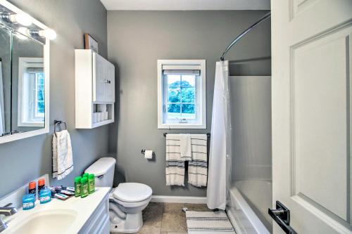 デトロイト・レイクスにあるQuiet Retreat with Kayak and Patio, Walk to Lake!のトイレ、洗面台、浴槽を備えたバスルーム