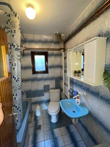 a bathroom with a toilet and a sink and a tub at Apartman Sara in Višegrad