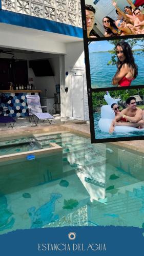 a collage of photos of people in a swimming pool at Estancia del Agua in Xul-Ha