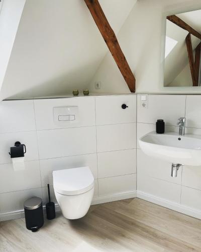 Koupelna v ubytování Ferienhaus „de Fofftein“ in Bockhöft
