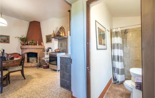 a bathroom with a toilet and a sink and a fireplace at Amazing Home In Siena With Wifi in Siena