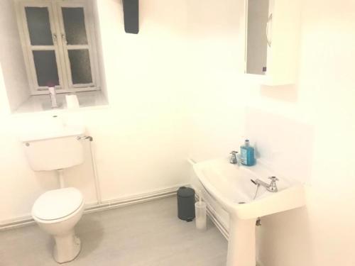 a white bathroom with a toilet and a sink at Entire One Bedroom Flat, 9 in Great Yarmouth