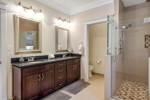 a bathroom with a sink and a shower at The Ship's Bridge in Annapolis
