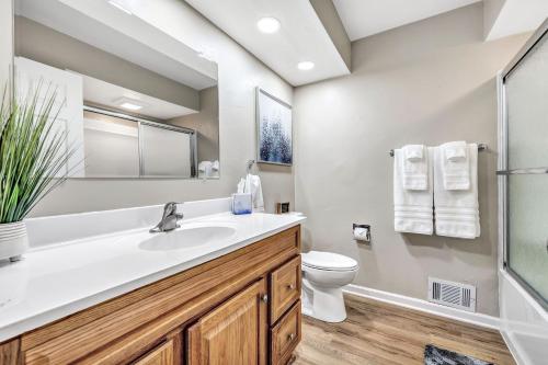 a bathroom with a sink and a toilet at Serene 3 Bedroom Home, NRM, Wi-fi, Parking, Queen Bed in De Pere
