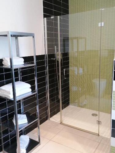 a bathroom with a shower and a glass shower at Cantina Loft in Chieti