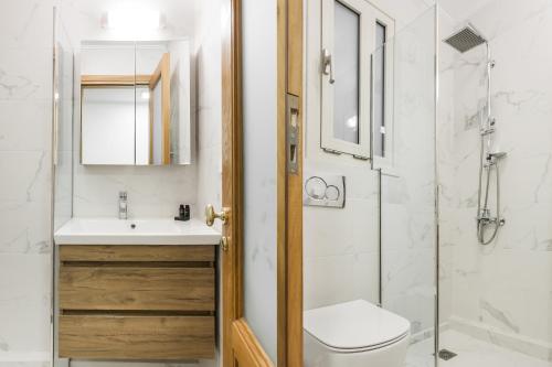 a bathroom with a toilet and a sink and a shower at Neat Kolonaki apartment, Athens city centre - NV8 in Athens