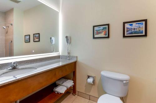 a bathroom with a sink and a toilet and a phone at Comfort Inn in Huntsville