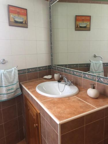 a bathroom with a sink and a mirror at Casa Rural La Curva in Barajas de Gredos