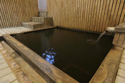 a pool of water with a water fall at Shinwaen in Aso
