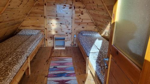 a room with two beds in a log cabin at Kod Elka in Sjenica
