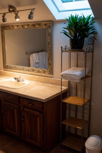 a bathroom with a sink and a mirror at Upper Canada Coach House in Niagara-on-the-Lake