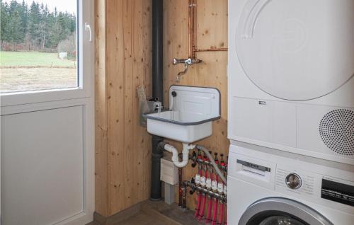 a bathroom with a sink and a washing machine at Ferienhaus 3 Wolfschlucht in Gondenbrett