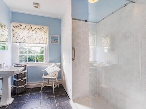 W łazience znajduje się prysznic, umywalka i toaleta. w obiekcie Riverside w mieście Craven Arms