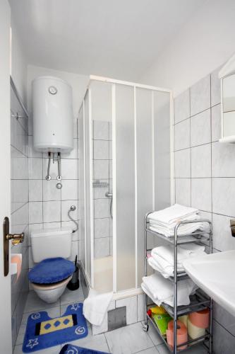 a bathroom with a shower and a toilet and a sink at Apartments with parking space Murter - 5084 in Murter