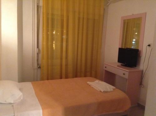 a hotel room with a bed and a television at Hotel Jason in Volos