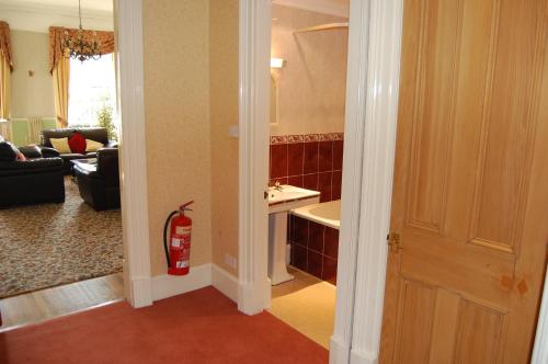 a living room with a fire extinguisher in a room at Central Regent Terrace Apartment in Edinburgh