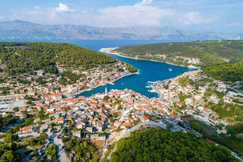 an aerial view of a town and a lake at Apartments with WiFi Pucisca, Brac - 11416 in Pučišća