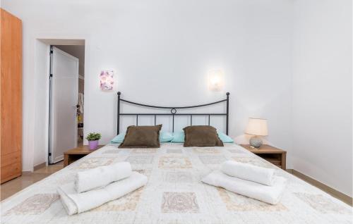 a large bedroom with a large bed with two white pillows at Amazing Home In Rovinj With Kitchen in Rovinj