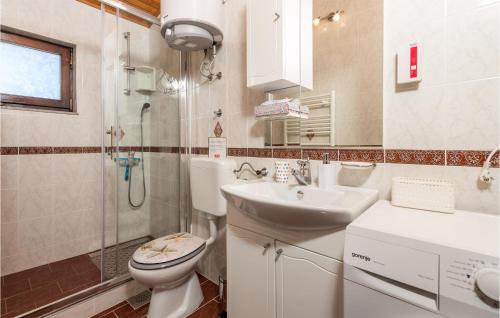 ein Bad mit einem WC, einem Waschbecken und einer Dusche in der Unterkunft Lovely Home In Lovran With Wifi in Lovran