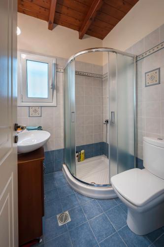 a bathroom with a shower with a toilet and a sink at MARFAIA - Villa by the sea in Áyioi