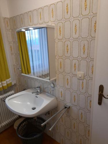 uma casa de banho com um lavatório e um espelho em Ferienhaus Reiter em Schladming