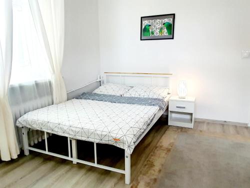 ギジツコにあるAnna CENTRUM - pokoje przy Plażyの小さなベッドルーム(ベッド1台、窓付)