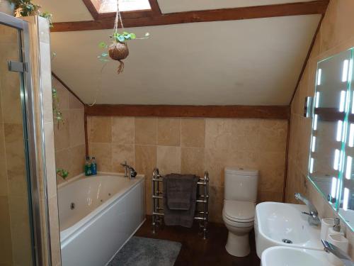 a bathroom with a tub and a toilet and a sink at Sans, Souci. @ Mill House in Horncastle